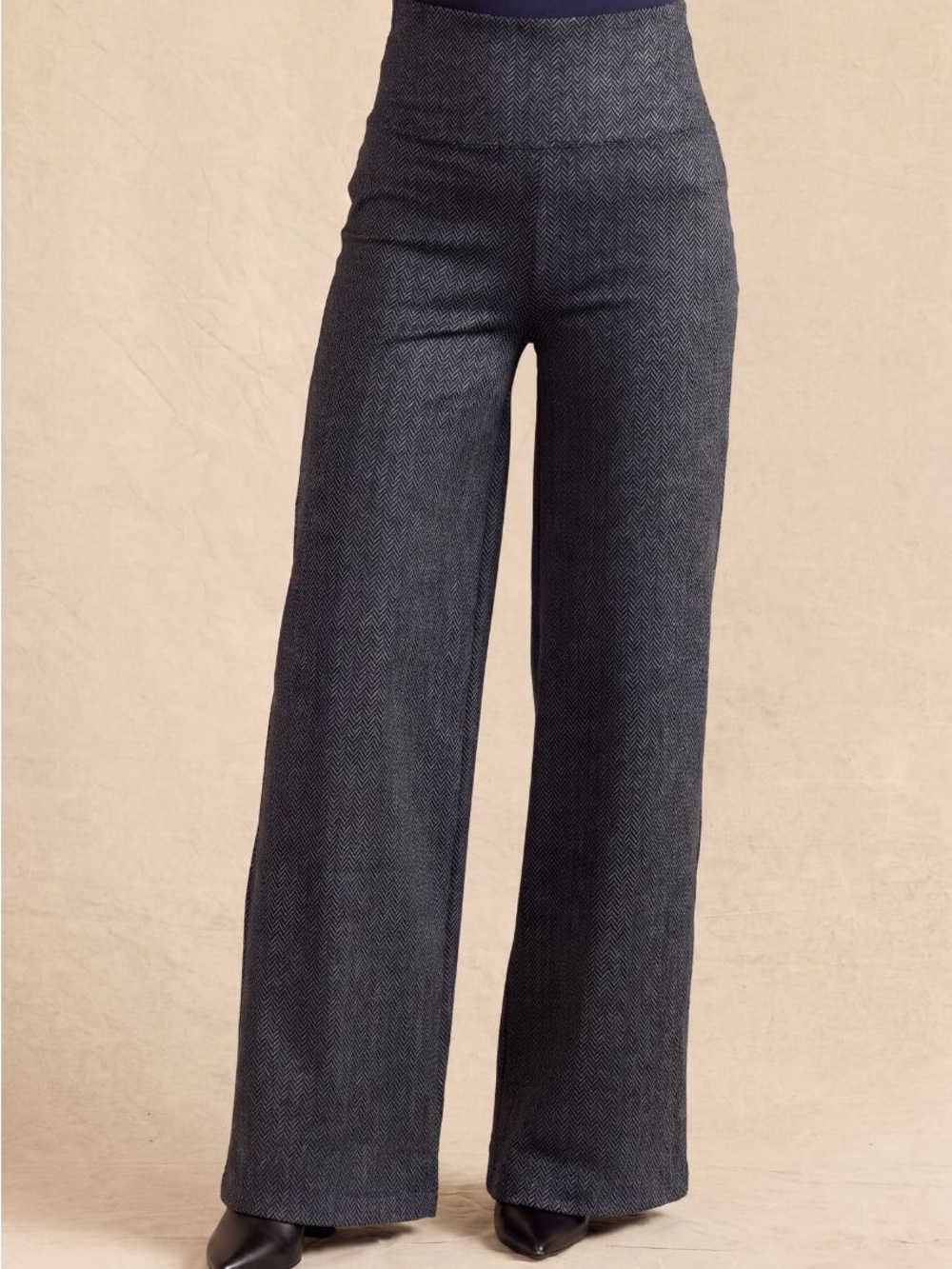 KiraGrace $248 medium flawless high waist wide leg pants charcoal herringbone